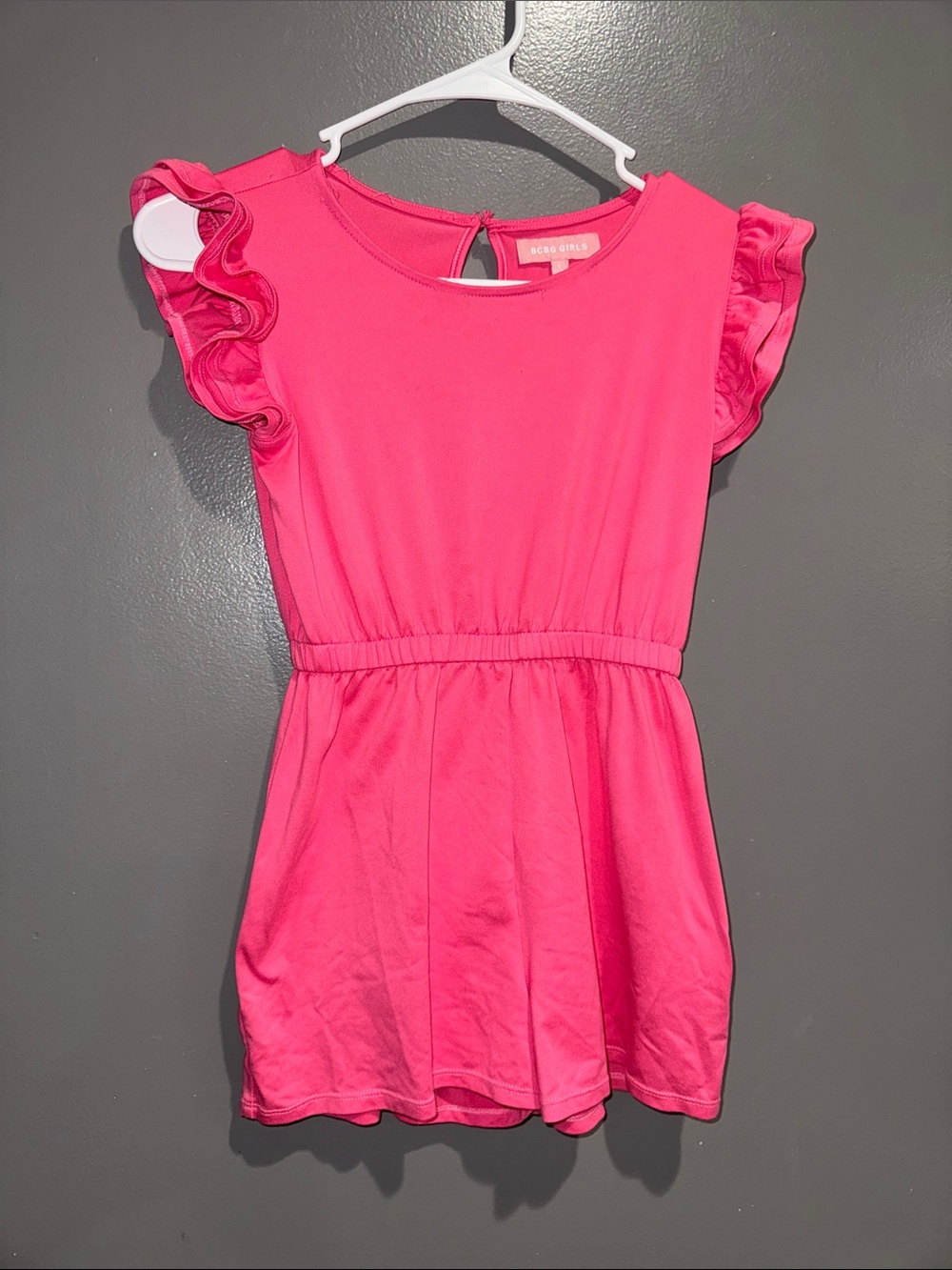 BCBGirls Hot Pink Ruffle Sleeve Romper